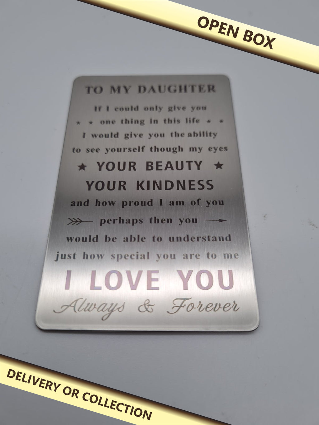 To My Daughter sentimental wallet card — photograph 1 — Open box; auction delivery information shown on image