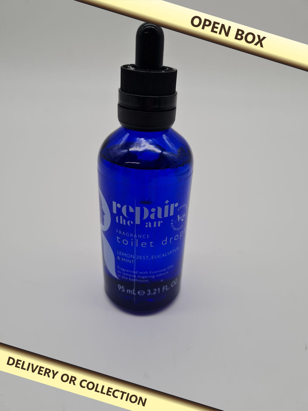 Repair the Air Fragrance Toilet Drops – Lemon Zest, Eucalyptus & Mint, 95ml — photograph 1 — Open box; auction delivery information shown on image