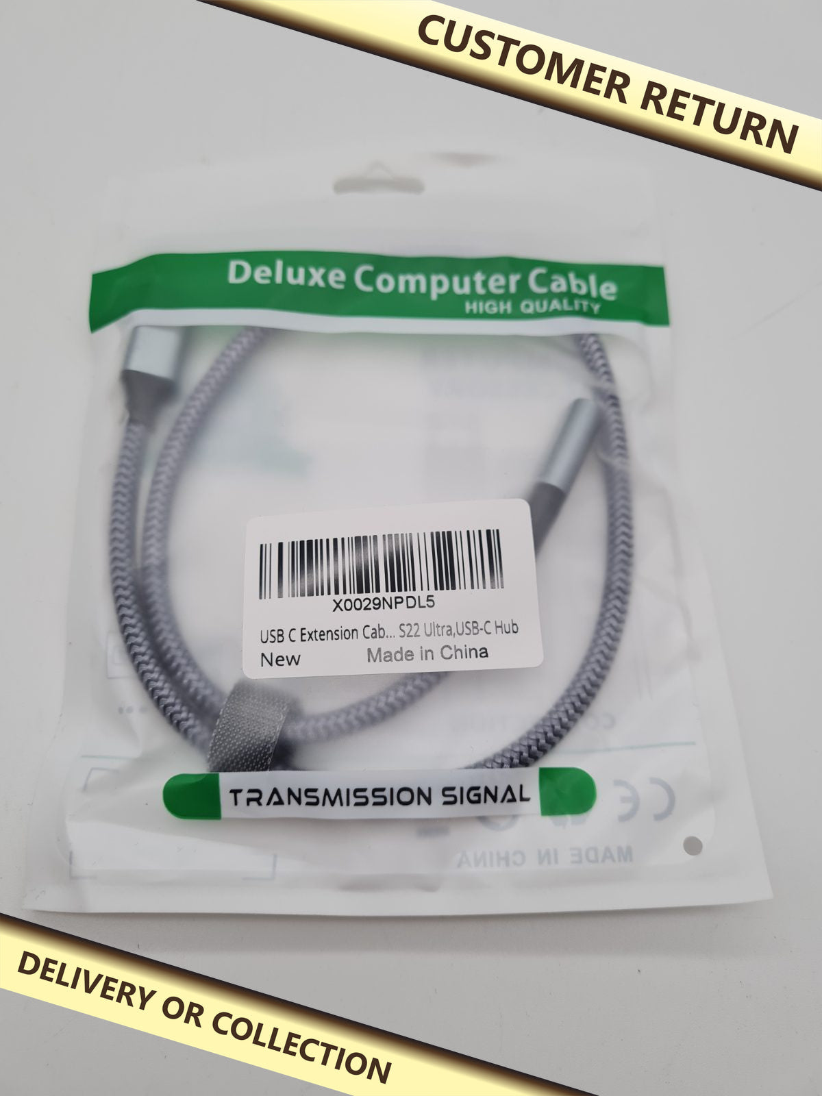 USB-C Male to USB-C Female Extension Cable — photograph 1 — Customer return; auction delivery information shown on image