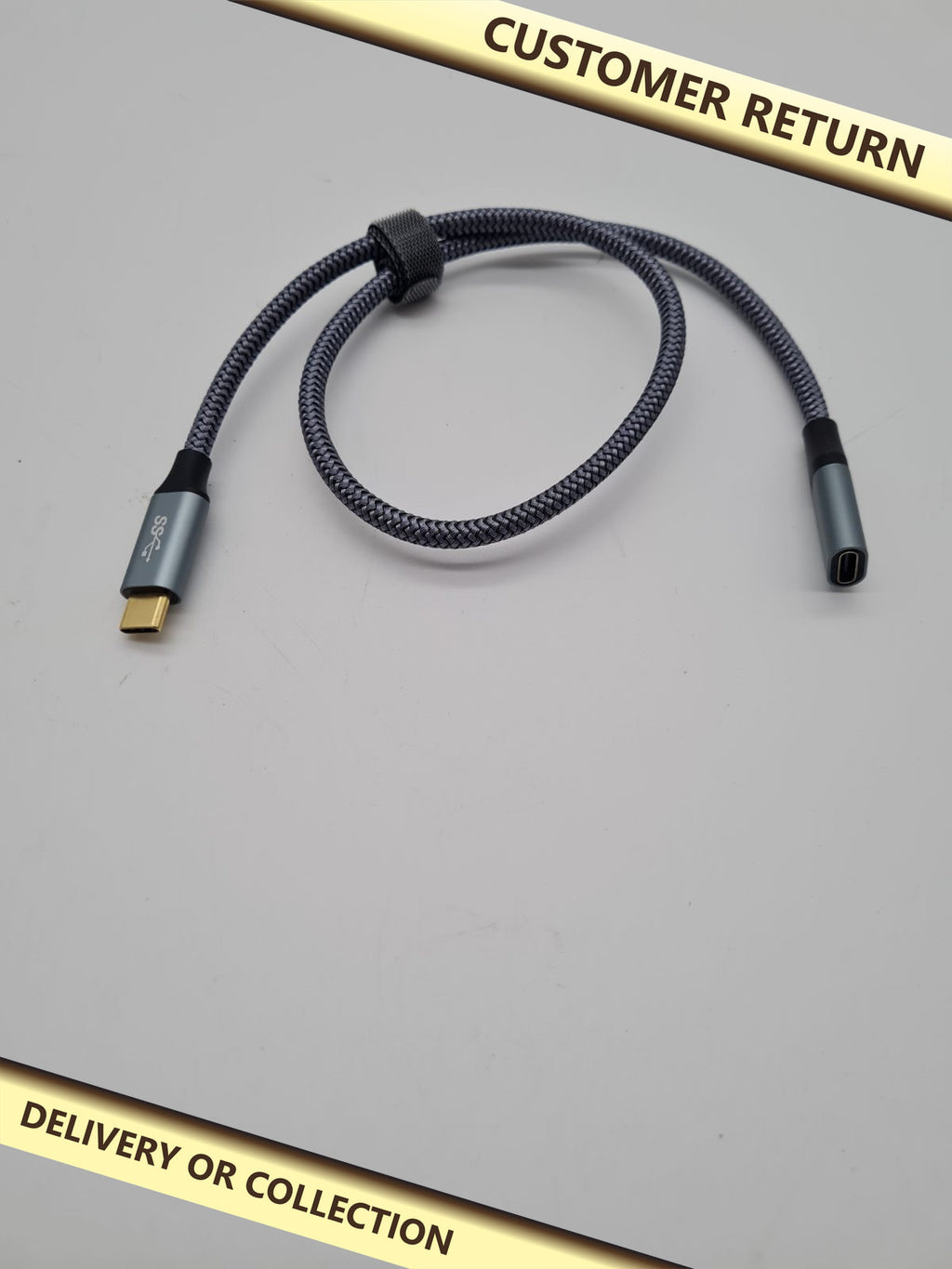 USB-C Male to USB-C Female Extension Cable — photograph 1 — Customer return; auction delivery information shown on image