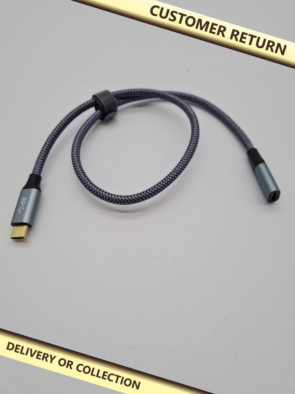 USB-C Male to USB-C Female Extension Cable — photograph 1 — Customer return; auction delivery information shown on image