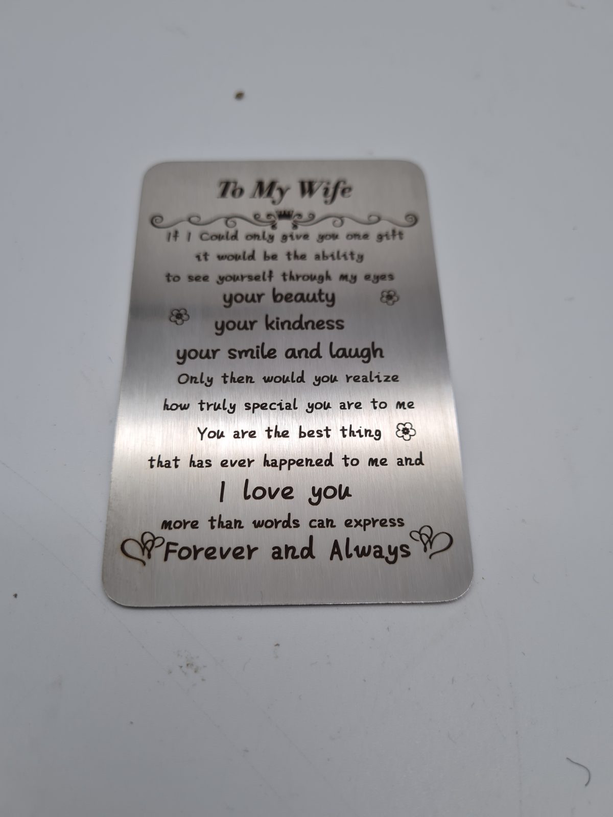 Engraved Metal Wallet Insert Card for Wife — photograph 1
