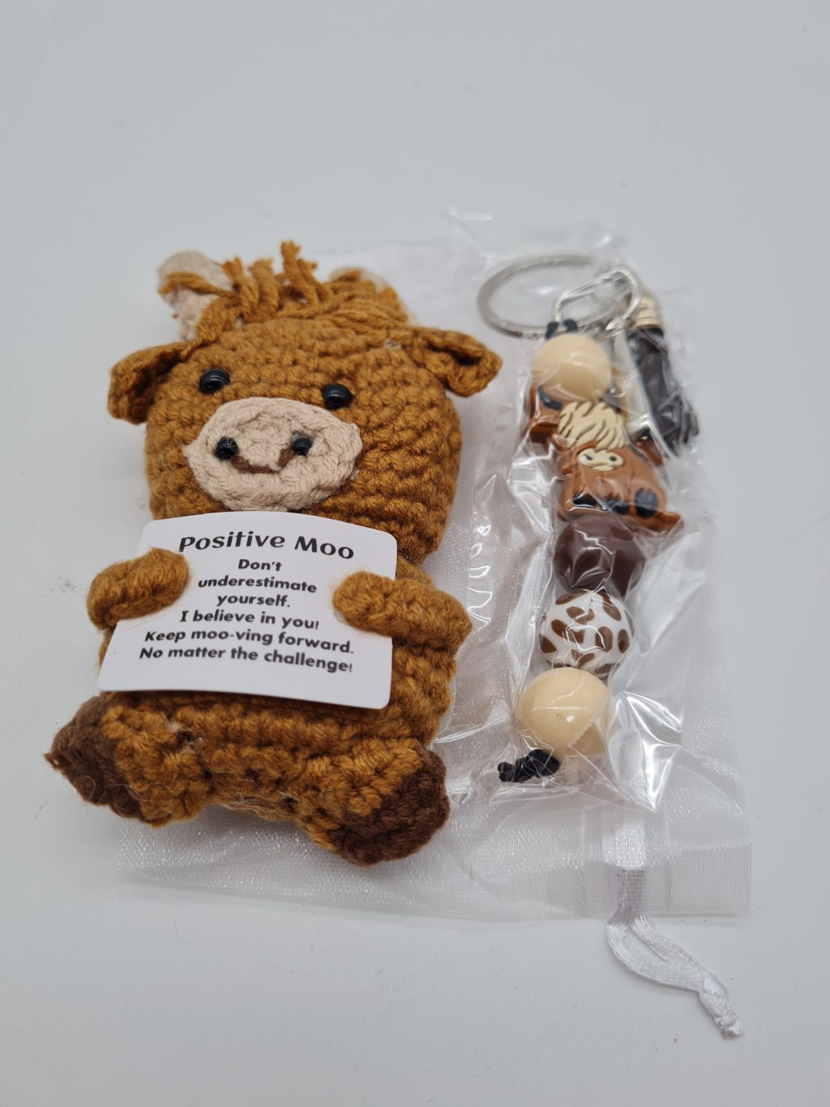 Positive Moo Cow Plush Toy and Keyring Set — photograph 1