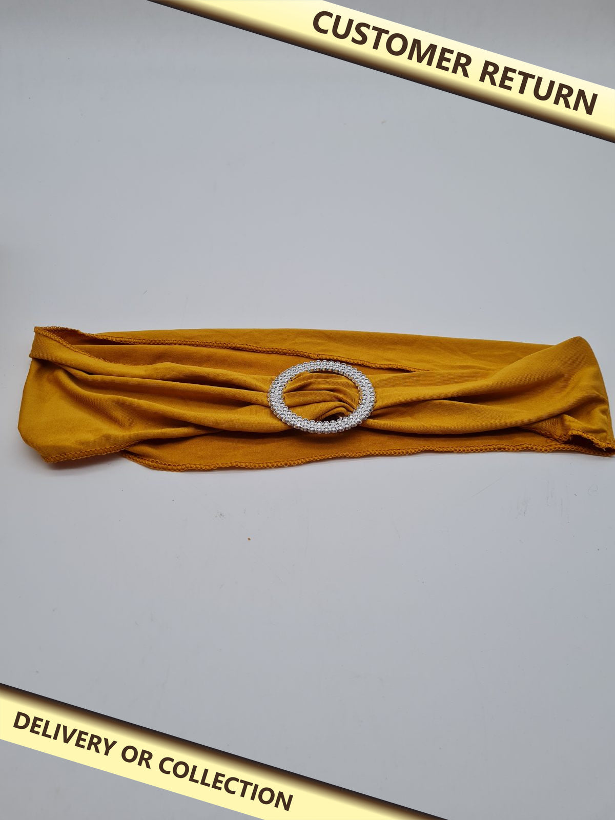50 pcs Mustard Gold Elastic Chair Sash Bands with Diamante-Effect Ring Buckles — photograph 1 — Customer return; auction delivery information shown on image