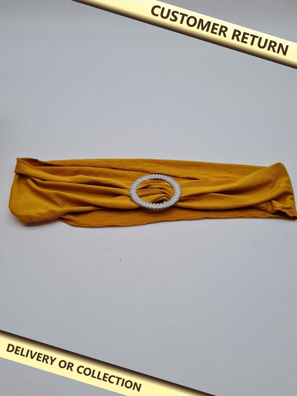 50 pcs Mustard Gold Elastic Chair Sash Bands with Diamante-Effect Ring Buckles — photograph 1 — Customer return; auction delivery information shown on image