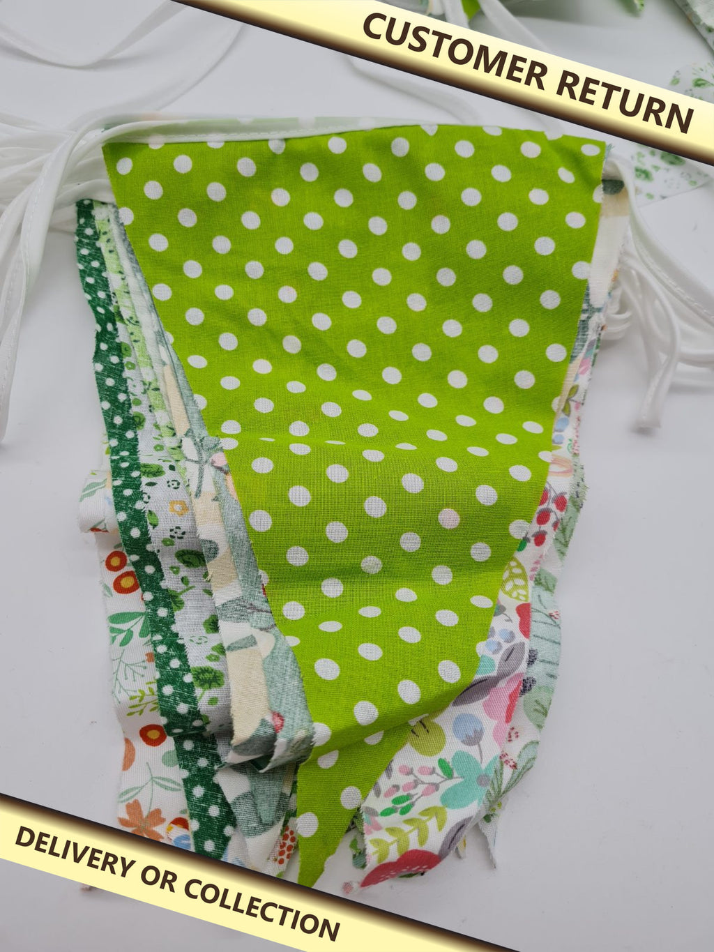 Fabric bunting garland — photograph 1 — Customer return; auction delivery information shown on image