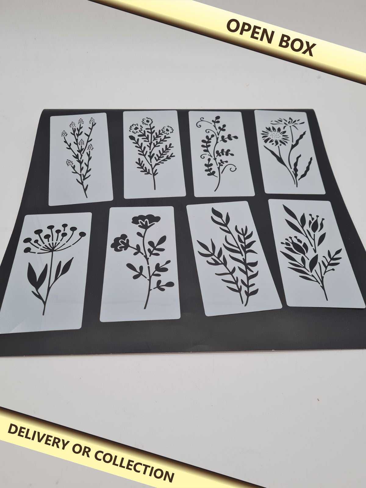 Flower and Botanical Craft Stencil Set — photograph 1 — Open box; auction delivery information shown on image