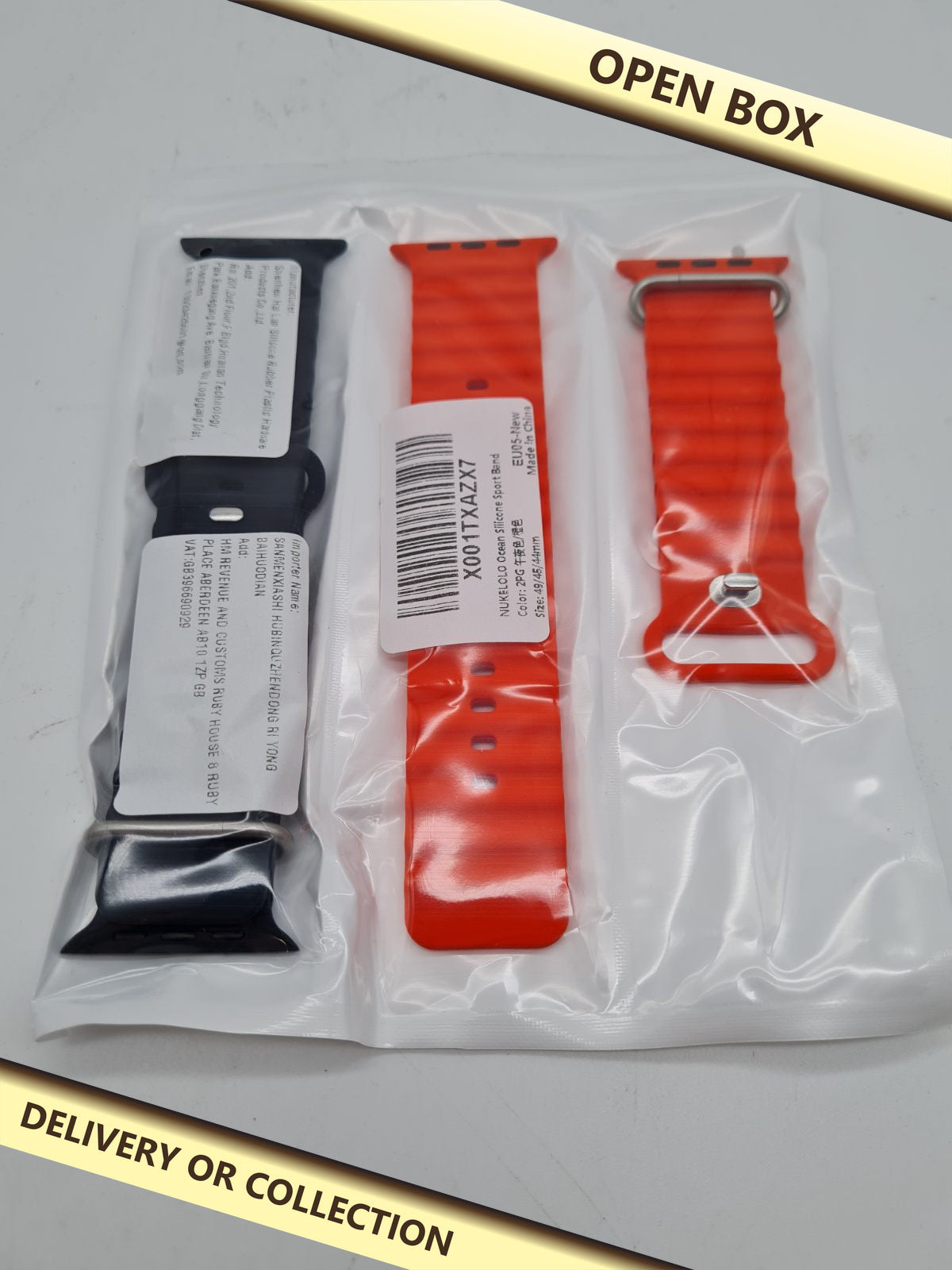 Silicone watch straps — photograph 1 — Open box; auction delivery information shown on image
