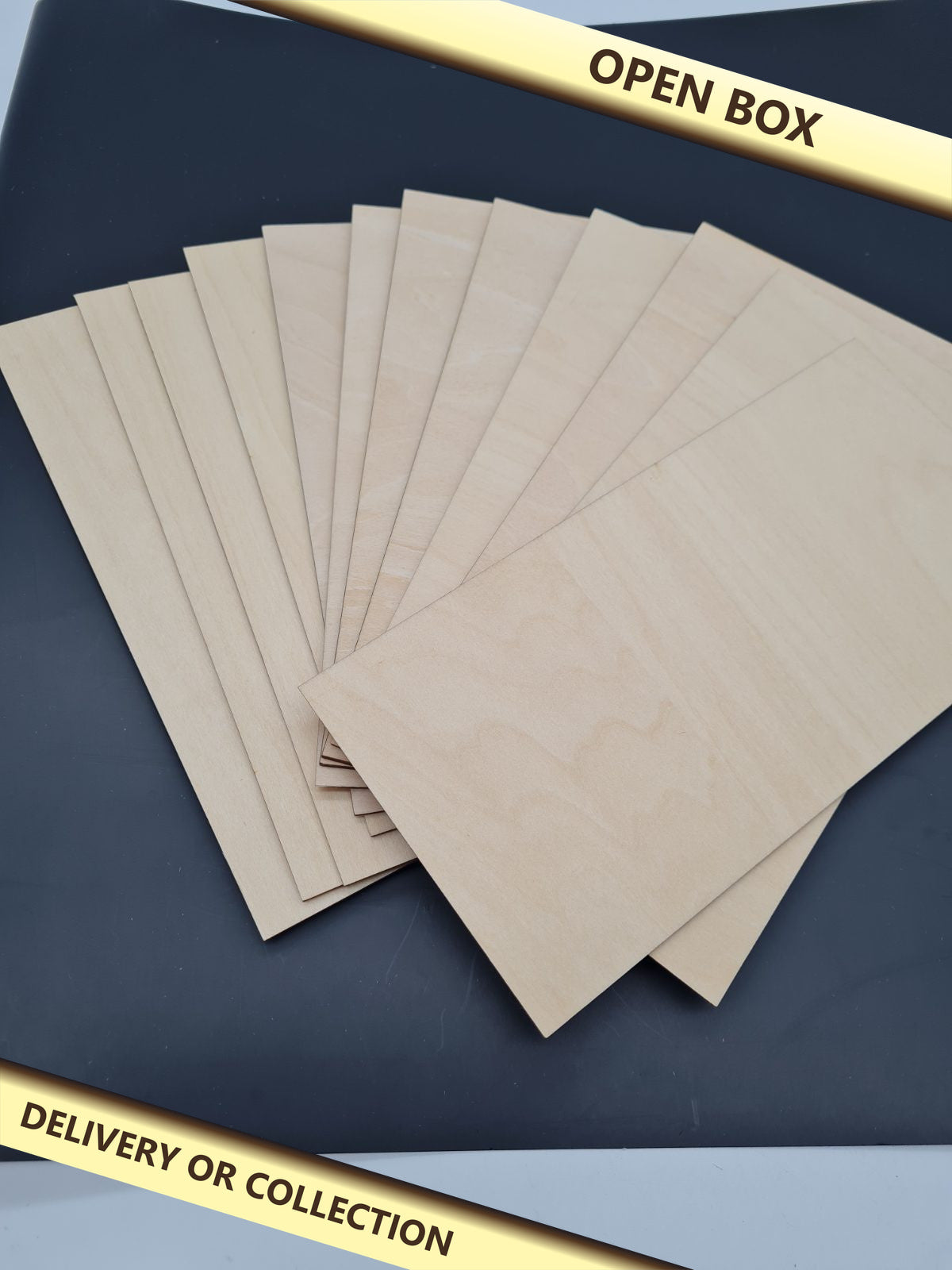 Wood Craft and Engraving Blanks — photograph 1 — Open box; auction delivery information shown on image