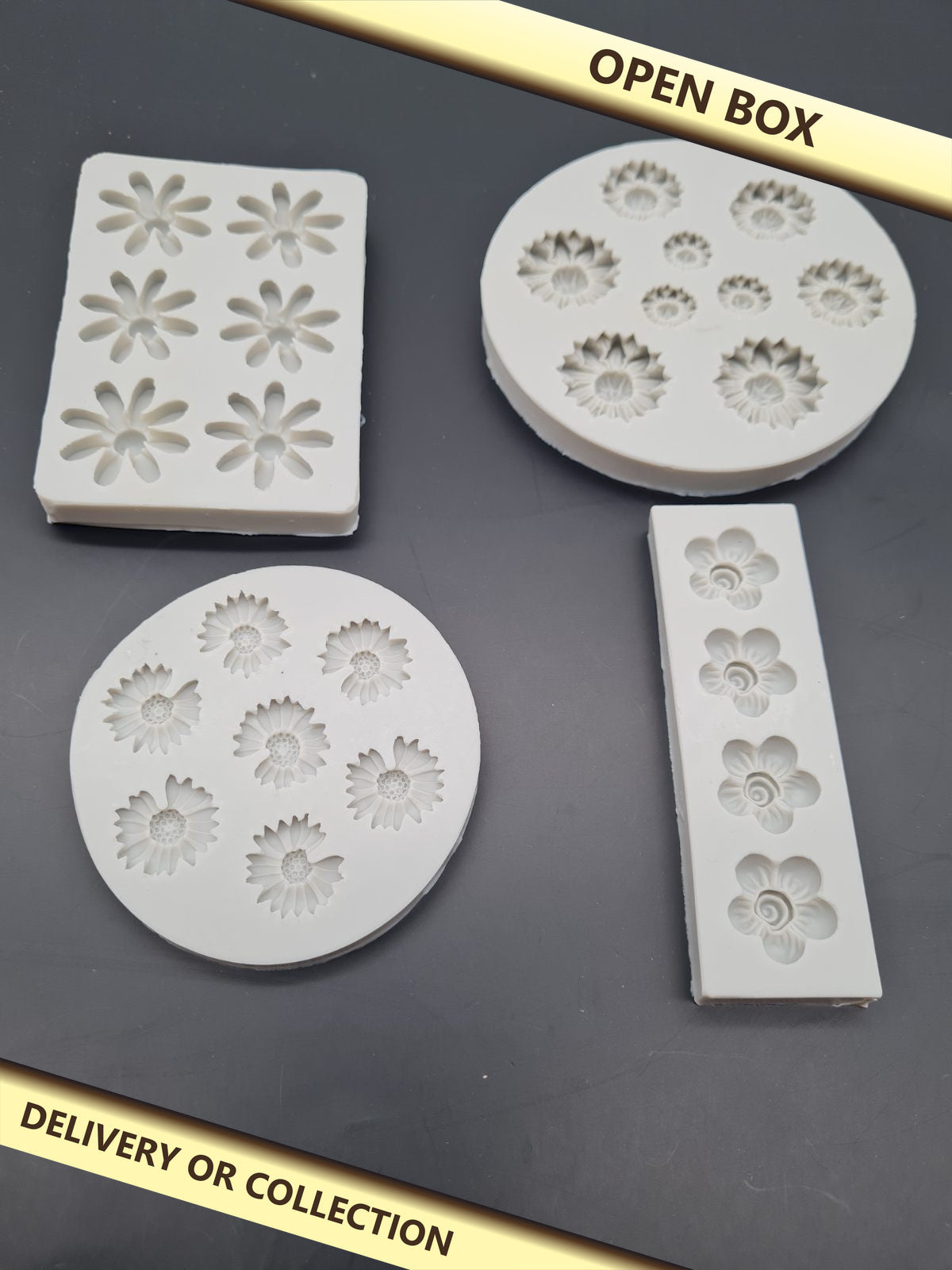 Set of 4 Flower-Shaped Silicone Craft Moulds — photograph 1 — Open box; auction delivery information shown on image