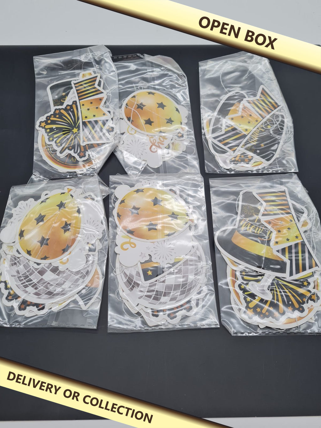HOWAF Happy New Year Garland Decorations — photograph 1 — Open box; auction delivery information shown on image