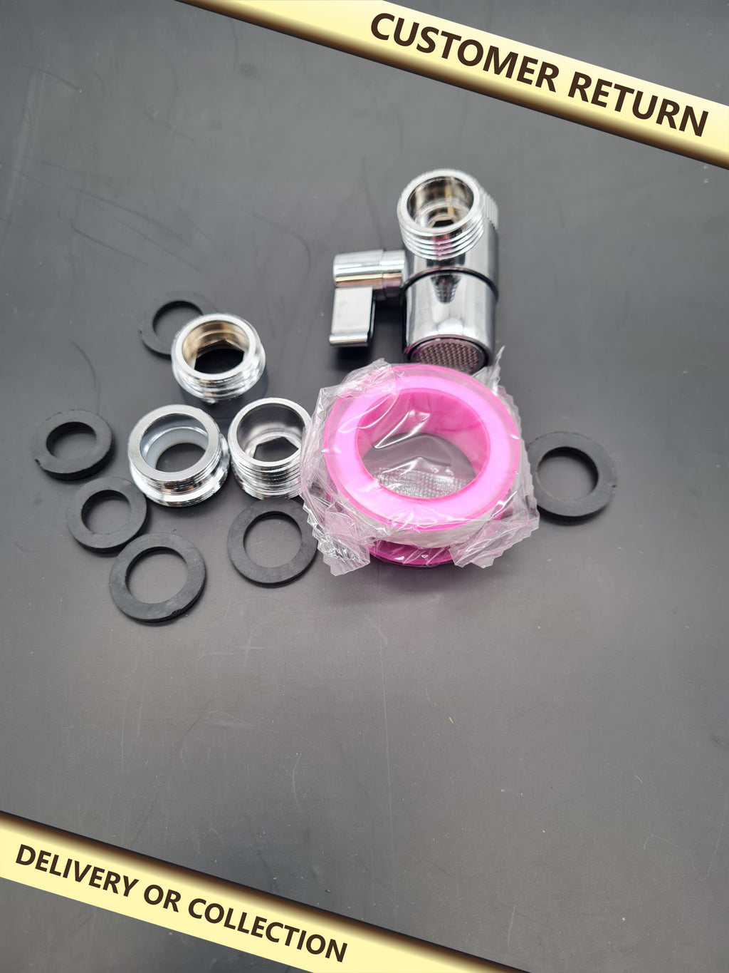Tap Diverter Valve and Adapter Kit — photograph 1 — Customer return; auction delivery information shown on image