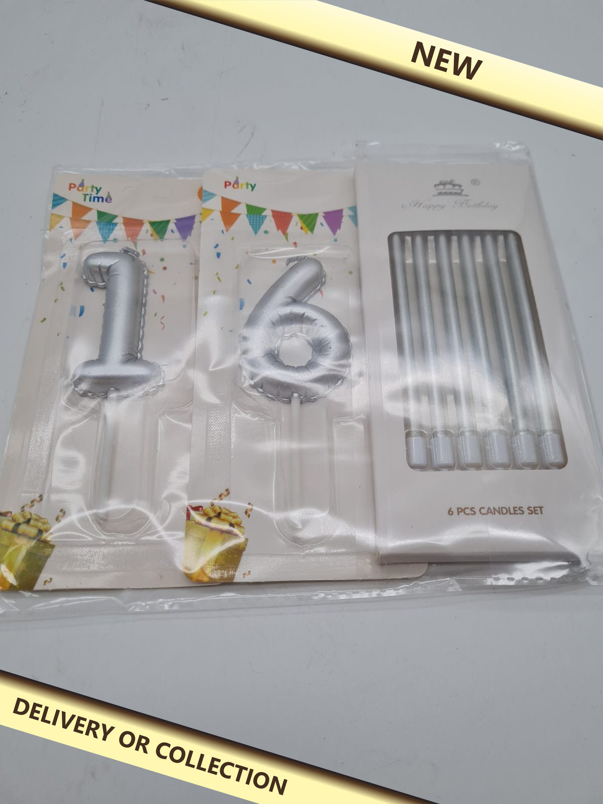 16th Birthday Candle Set silver — photograph 1 — New; auction delivery information shown on image