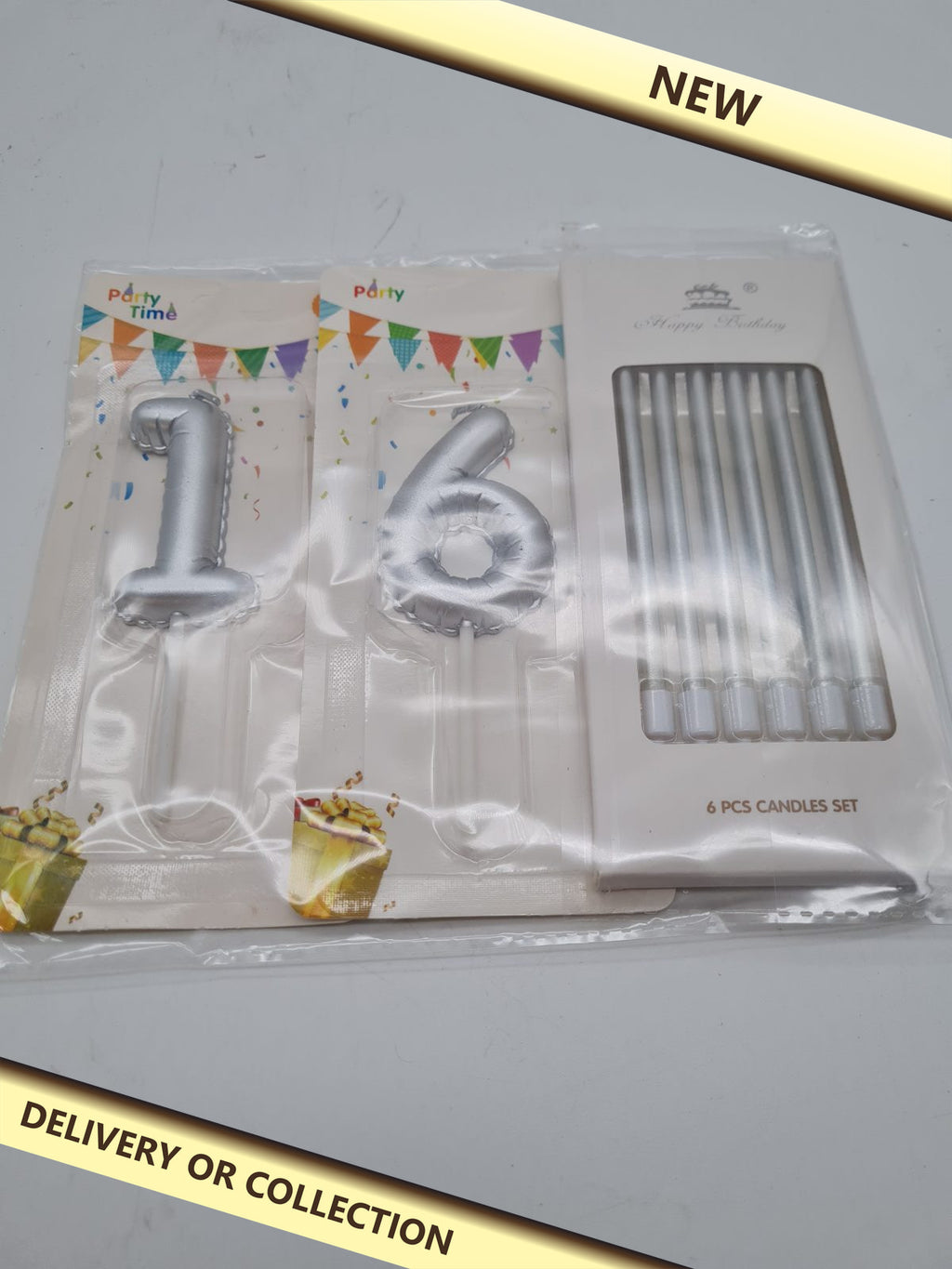 16th Birthday Candle Set silver — photograph 1 — New; auction delivery information shown on image