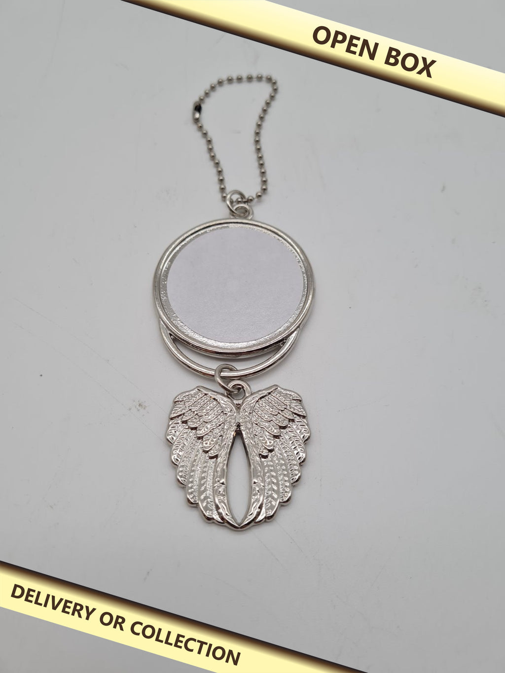 Angel Wing Photo Pendant Hanging Ornament — photograph 1 — Open box; auction delivery information shown on image