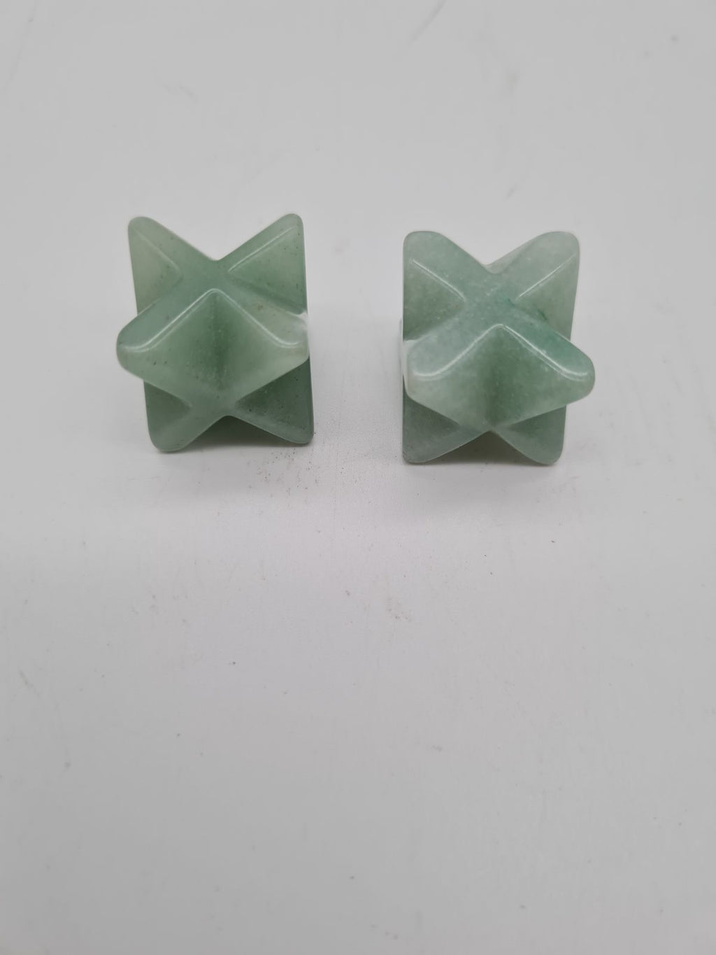 Pair of  green Aventurine Merkaba-Style Star Crystals — photograph 1