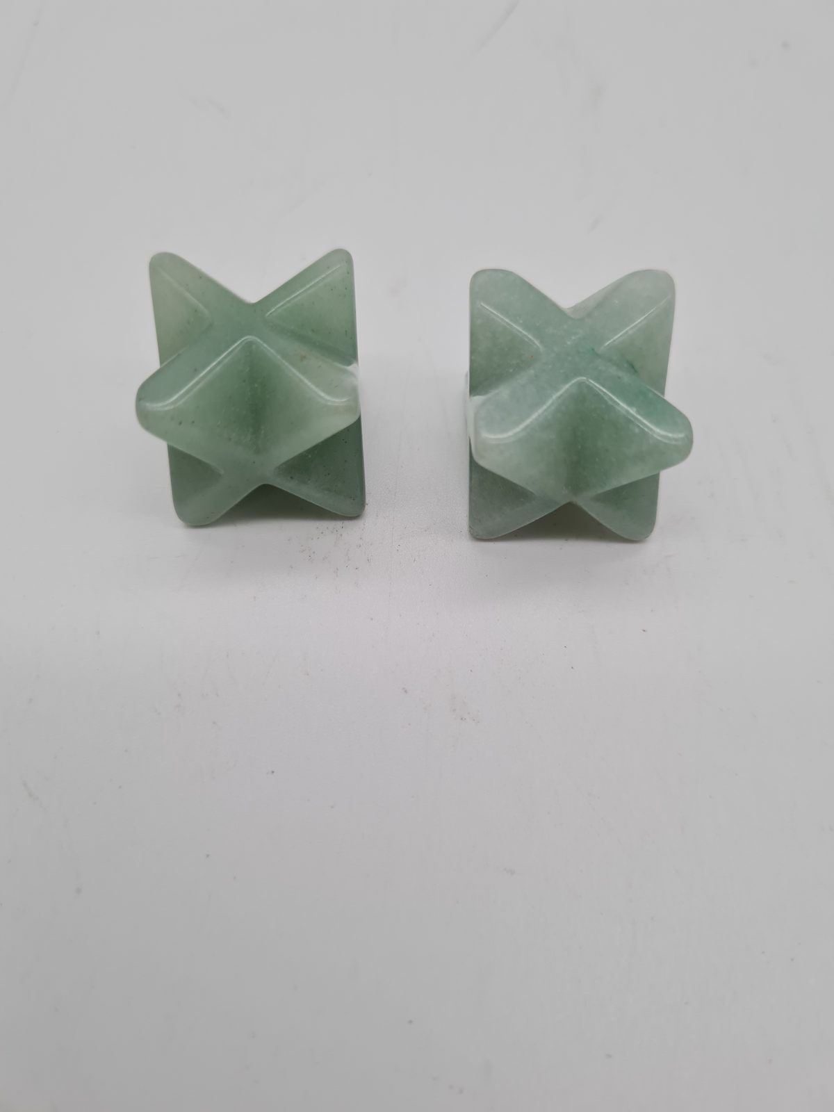 Pair of  green Aventurine Merkaba-Style Star Crystals — photograph 1