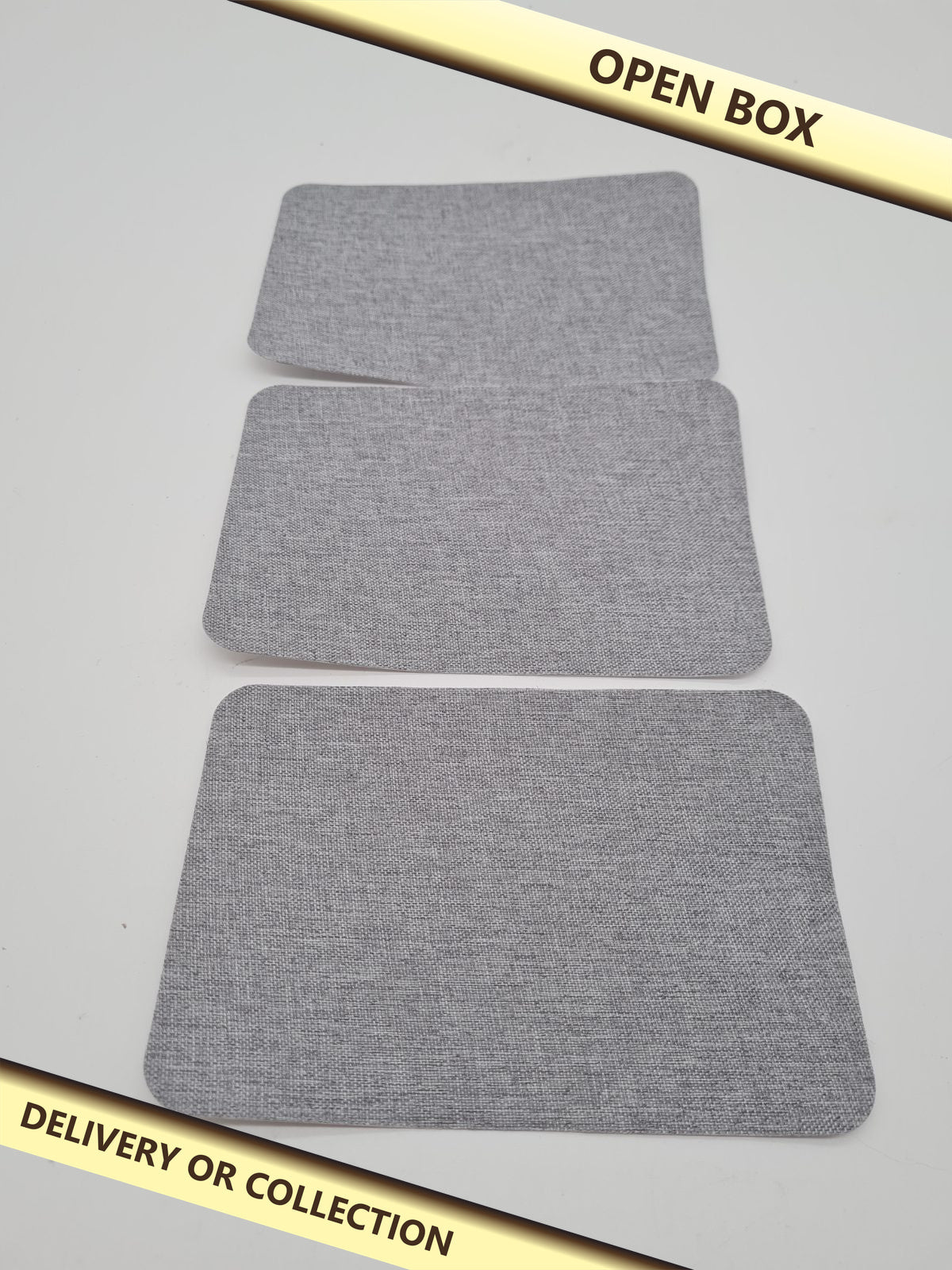 3-Piece Self-Adhesive Canvas Repair Patch Set — photograph 1 — Open box; auction delivery information shown on image