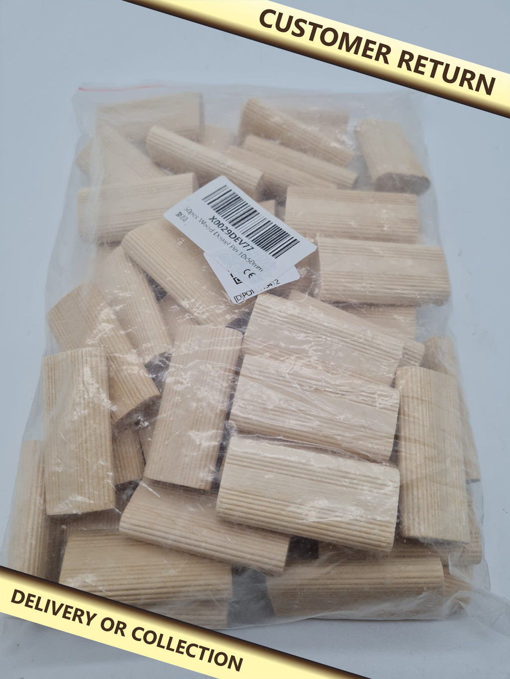 Fluted Wooden Dowel Pins 10x50mm — photograph 1 — Customer return; auction delivery information shown on image