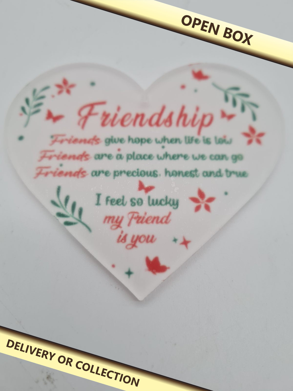 Friendship Heart Ornament VPN-393 — photograph 1 — Open box; auction delivery information shown on image