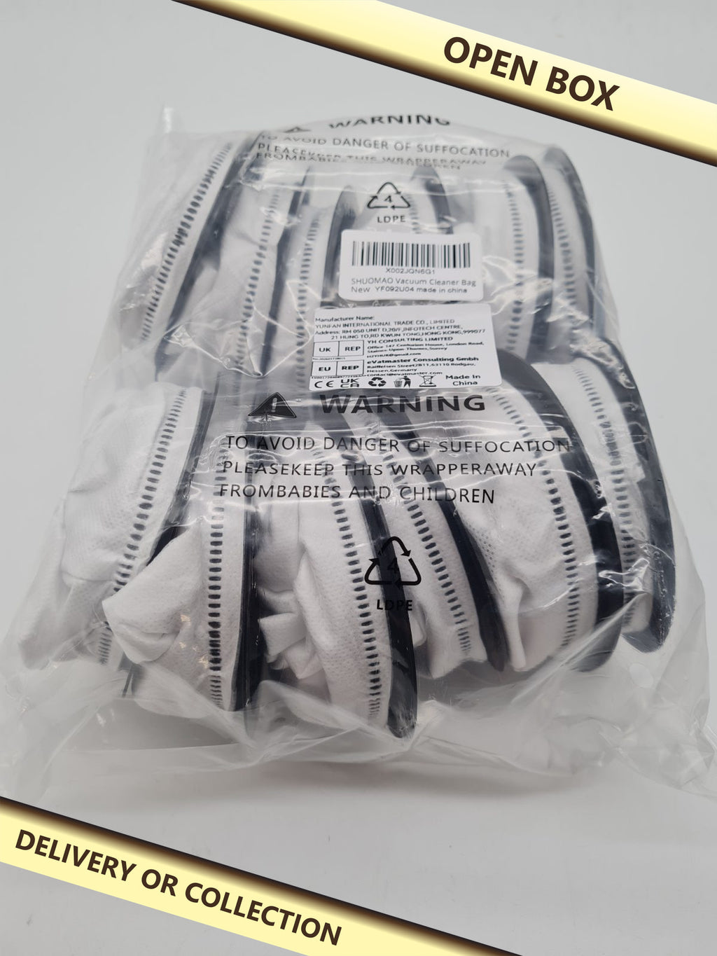 Pack of Vacuum Cleaner Bags YF092U04 — photograph 1 — Open box; auction delivery information shown on image