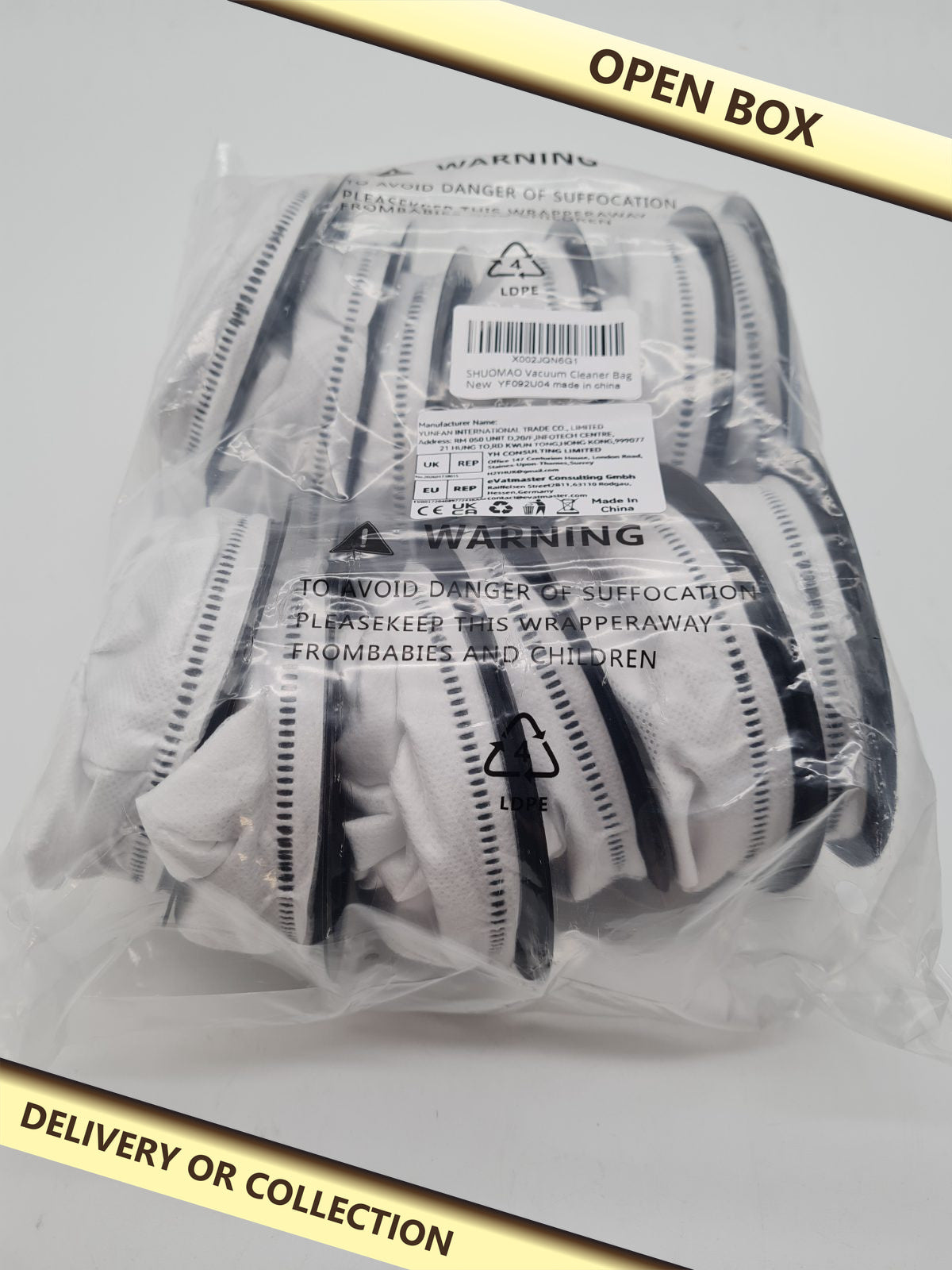 Pack of Vacuum Cleaner Bags YF092U04 — photograph 1 — Open box; auction delivery information shown on image
