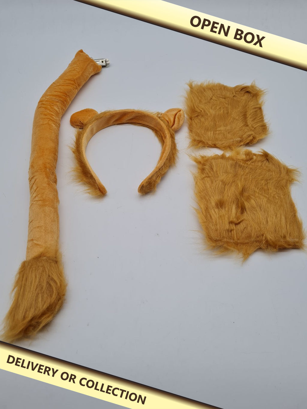 Lion costume accessory set — photograph 1 — Open box; auction delivery information shown on image