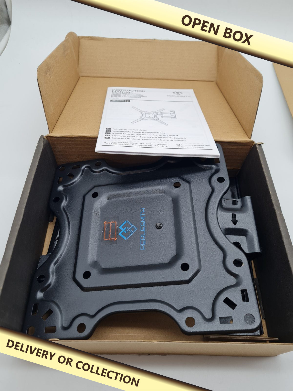Full-Motion TV Wall Mount PSMFK12 — photograph 1 — Open box; auction delivery information shown on image