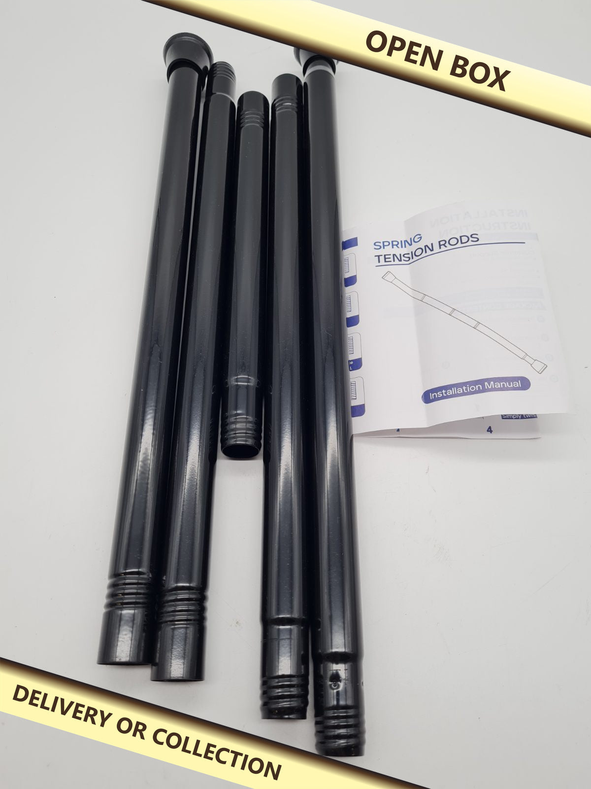 Modular Spring Tension shower curtain rail — photograph 1 — Open box; auction delivery information shown on image