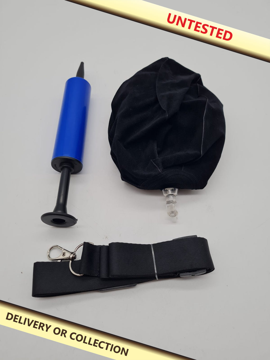 Hand pump and inflatable ball — photograph 1 — Untested; auction delivery information shown on image