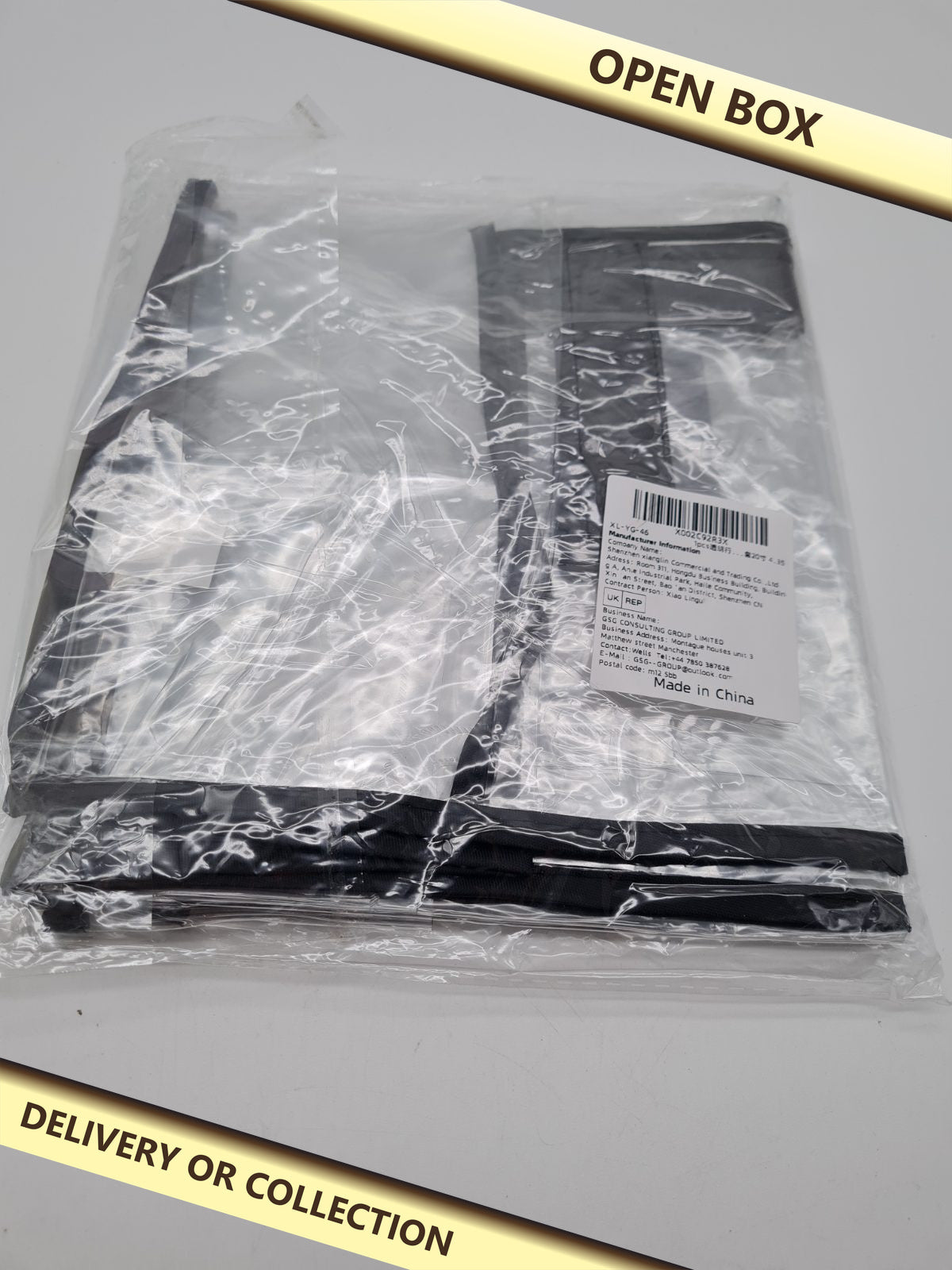 Clear PVC protector cover XL-YG-46 — photograph 1 — Open box; auction delivery information shown on image