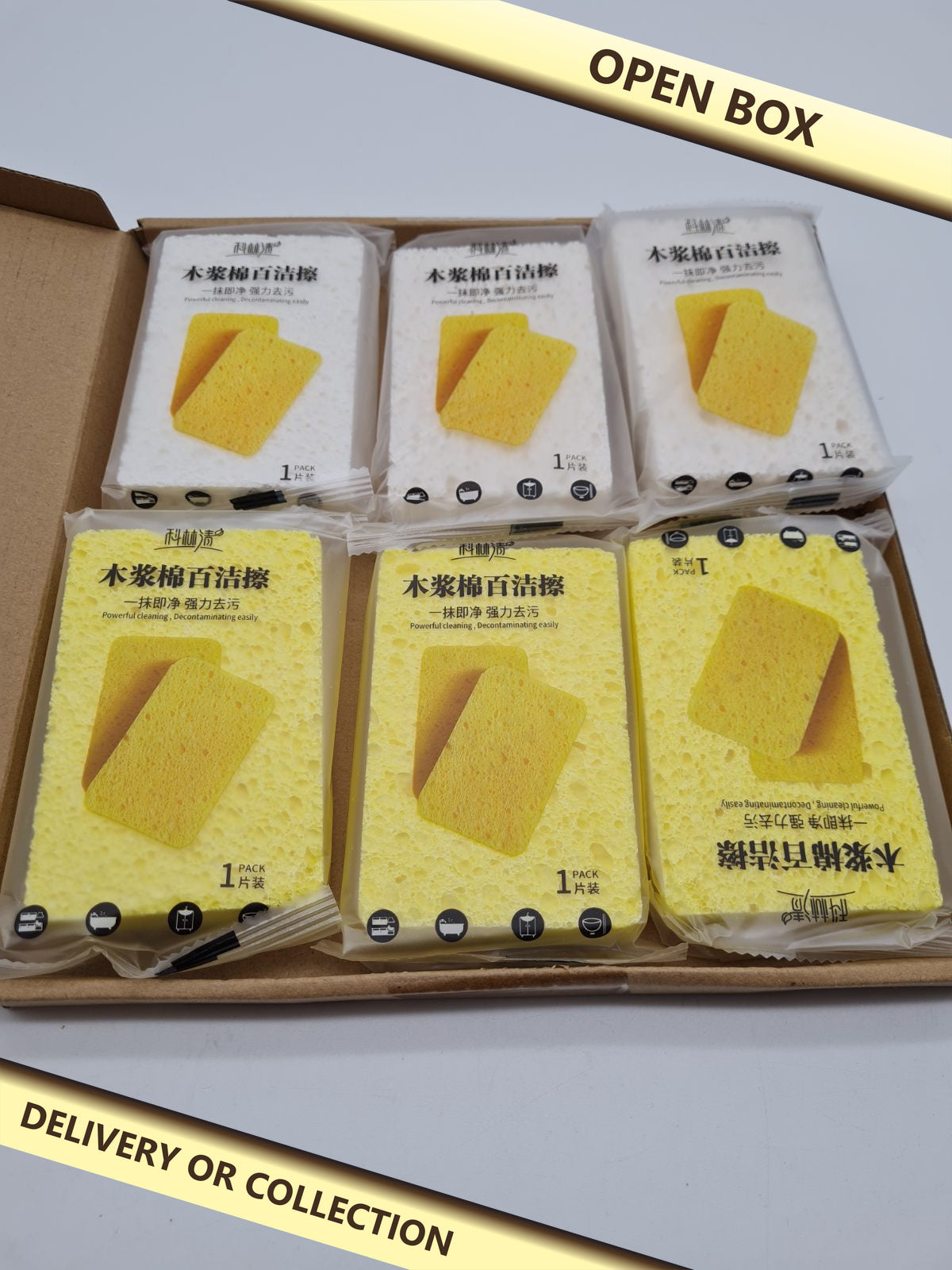 Cellulose Cleaning Sponges – Pack of 6 — photograph 1 — Open box; auction delivery information shown on image