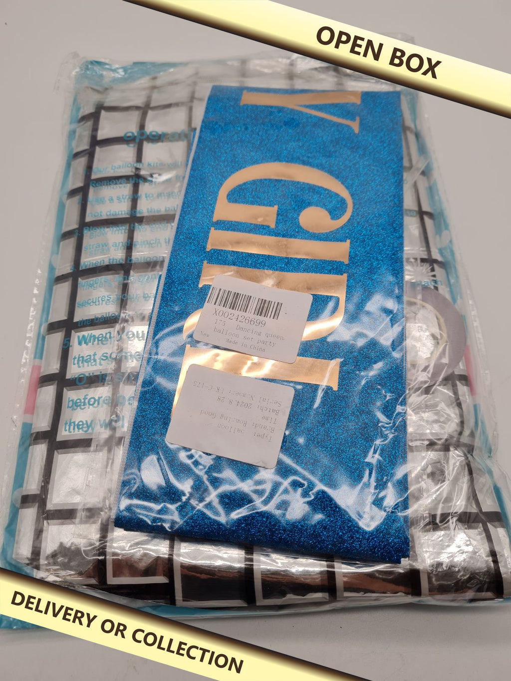 Dancing Queen Birthday Balloon and Party Decoration Set — photograph 1 — Open box; auction delivery information shown on image
