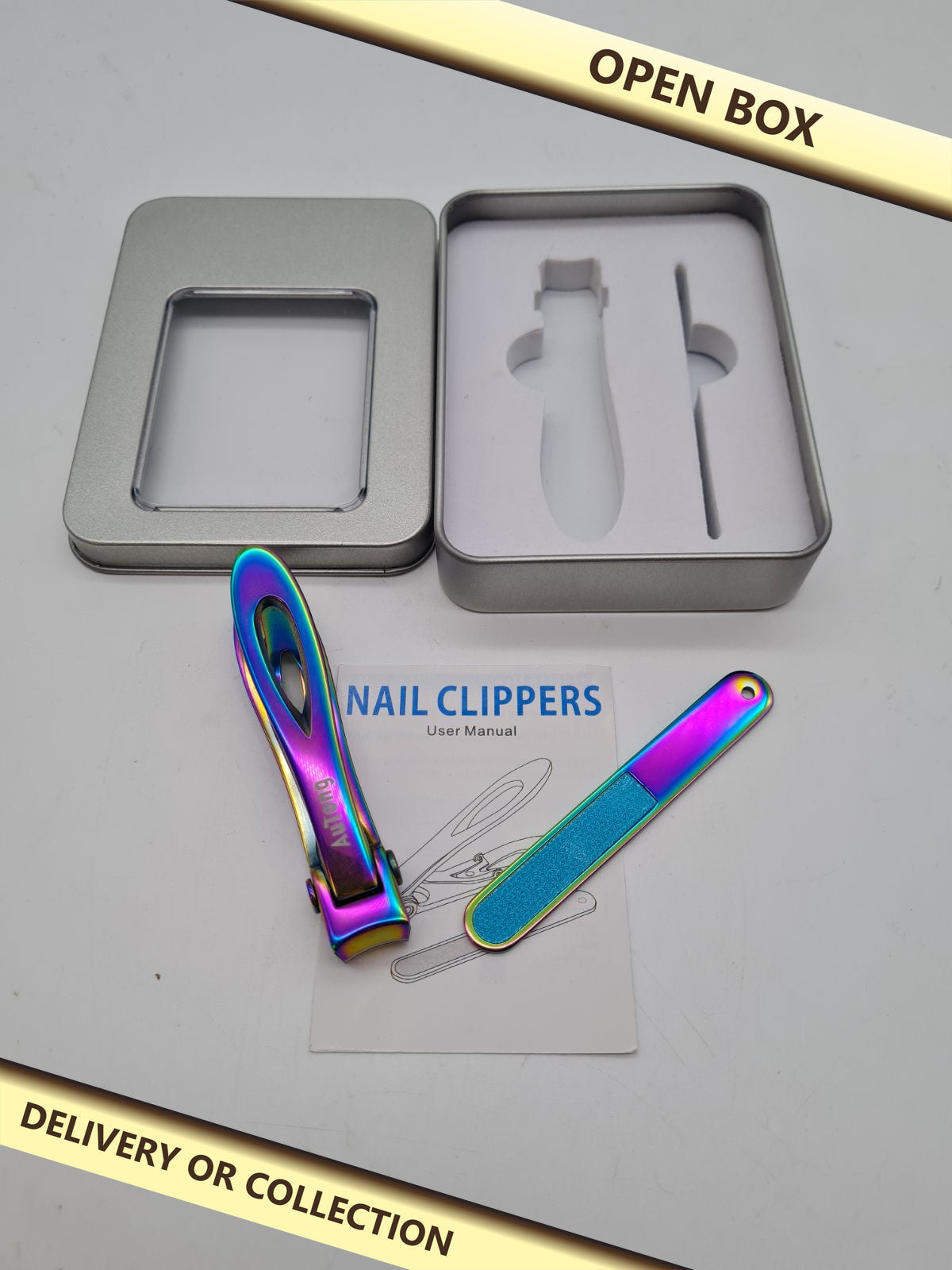 Aikong Nail Clipper and Nail File Set — photograph 1 — Open box; auction delivery information shown on image