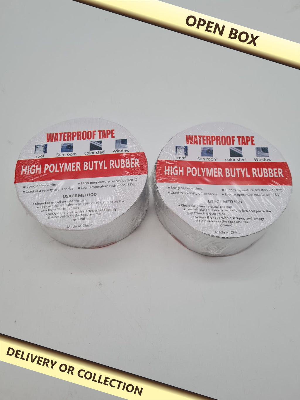 Butyl Rubber Waterproof Repair Tape - 2 Rolls — photograph 1 — Open box; auction delivery information shown on image
