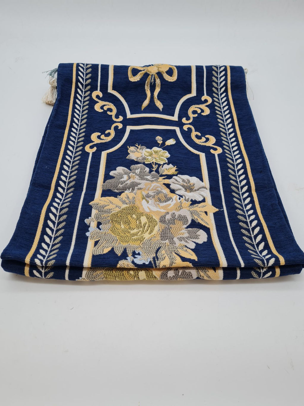Floral Tapestry-Style Table Runner with Tassel Trim — photograph 1