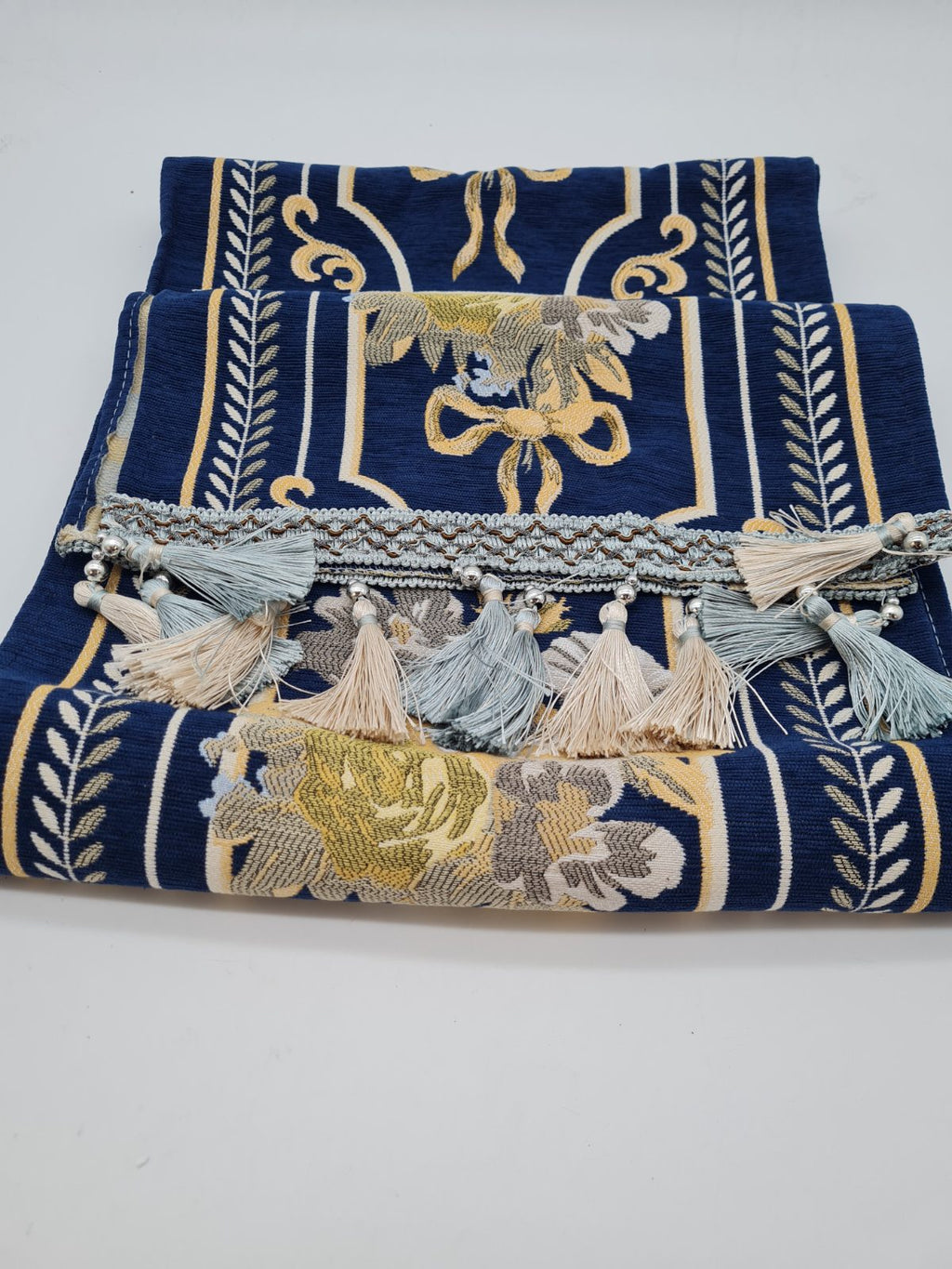 Floral Tapestry-Style Table Runner with Tassel Trim — photograph 2