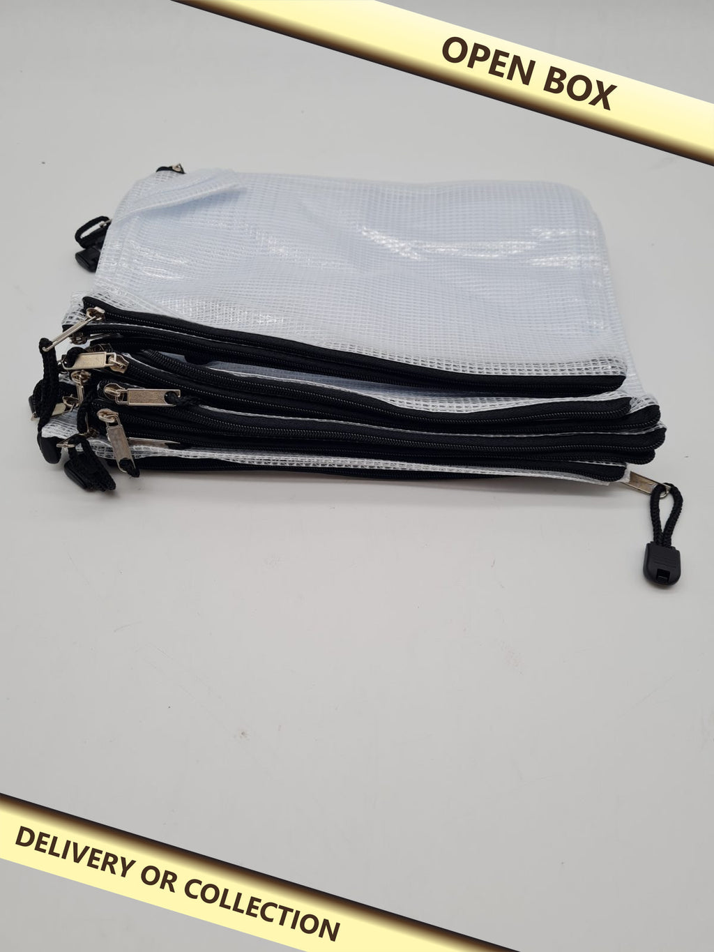 Plastic Zip Document Wallets 24pcs — photograph 1 — Open box; auction delivery information shown on image