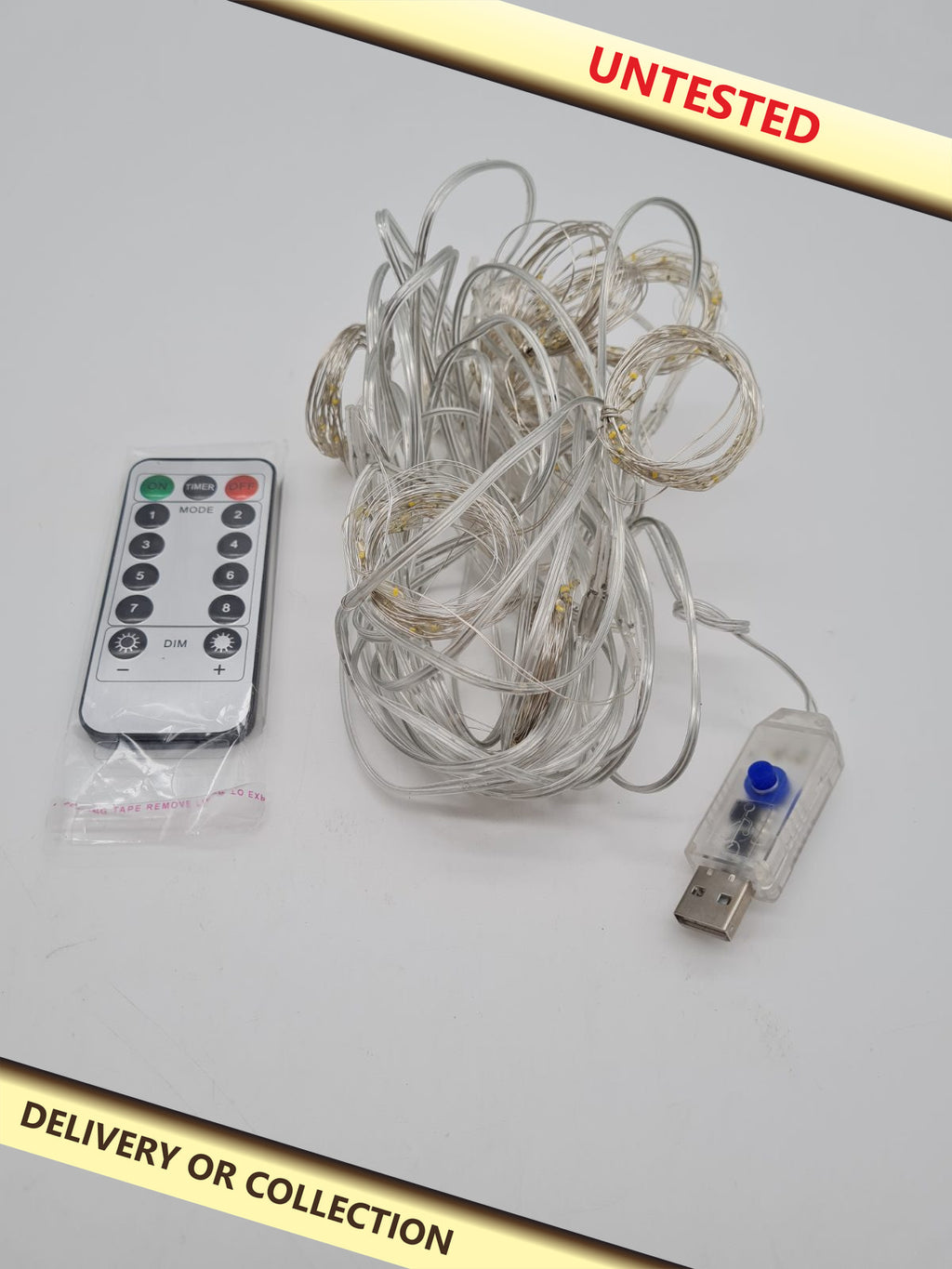USB LED Copper Wire Curtain Lights with Remote Control — photograph 1 — Untested; auction delivery information shown on image