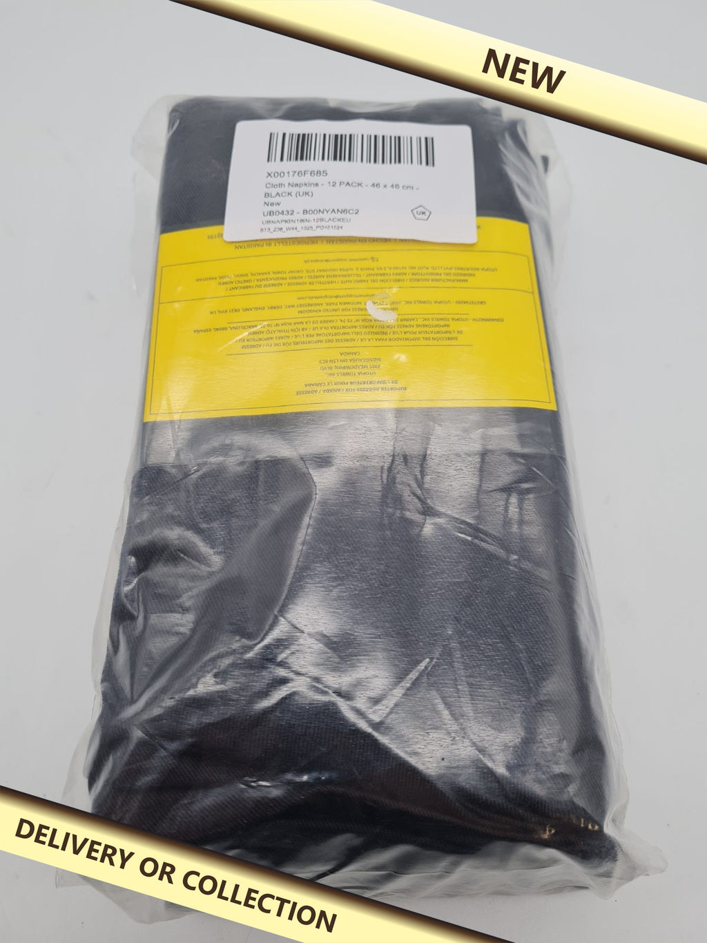Cloth Napkins 12 Pack UBNAPKIN18IN-12BLACKEU — photograph 1 — New; auction delivery information shown on image