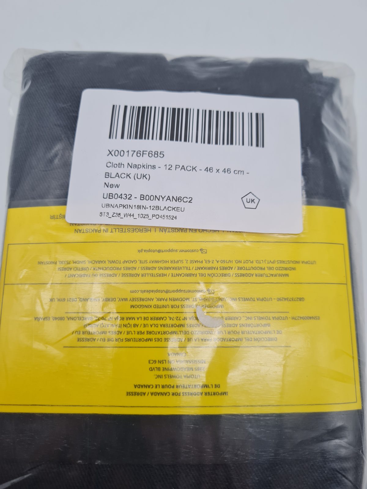 Cloth Napkins 12 Pack UBNAPKIN18IN-12BLACKEU — photograph 3
