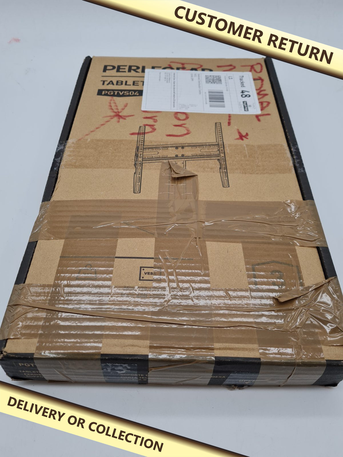 Tabletop TV Stand PGTVS04 â€” photograph 1 — Customer return; auction delivery information shown on image