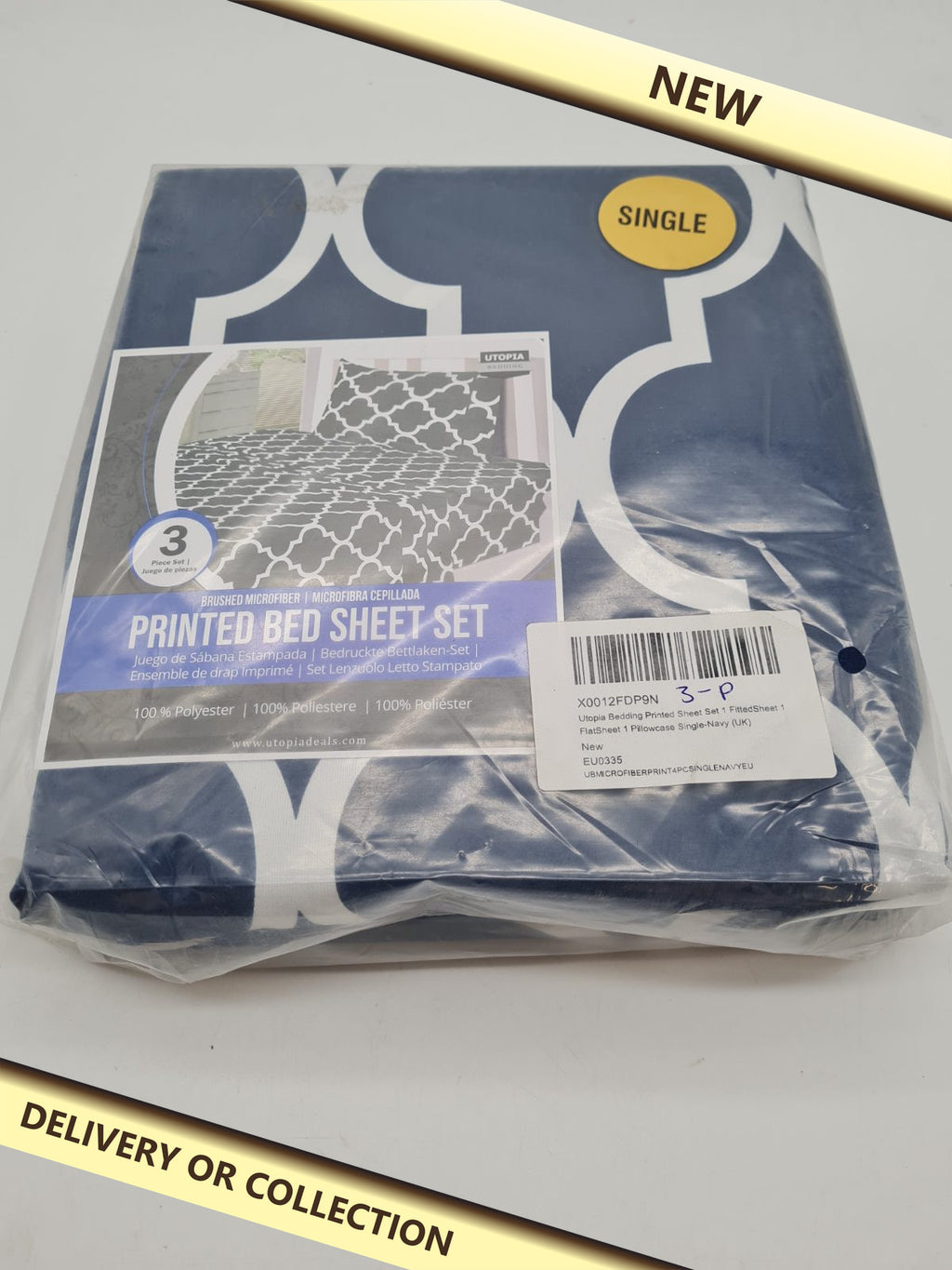 Single 3-Piece Printed Bed Sheet Set — photograph 1 — New; auction delivery information shown on image