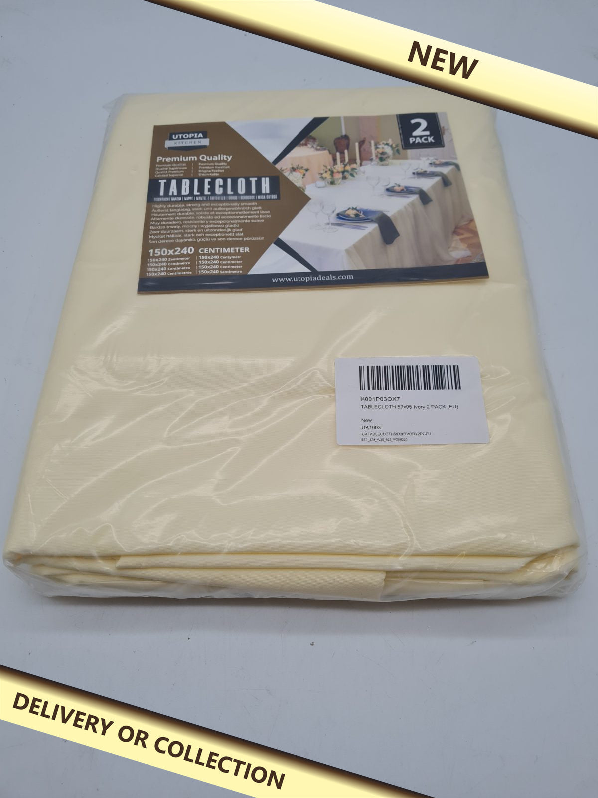 Utopia Kitchen Tablecloths 150 x 240 cm, 2 Pack — photograph 1 — New; auction delivery information shown on image