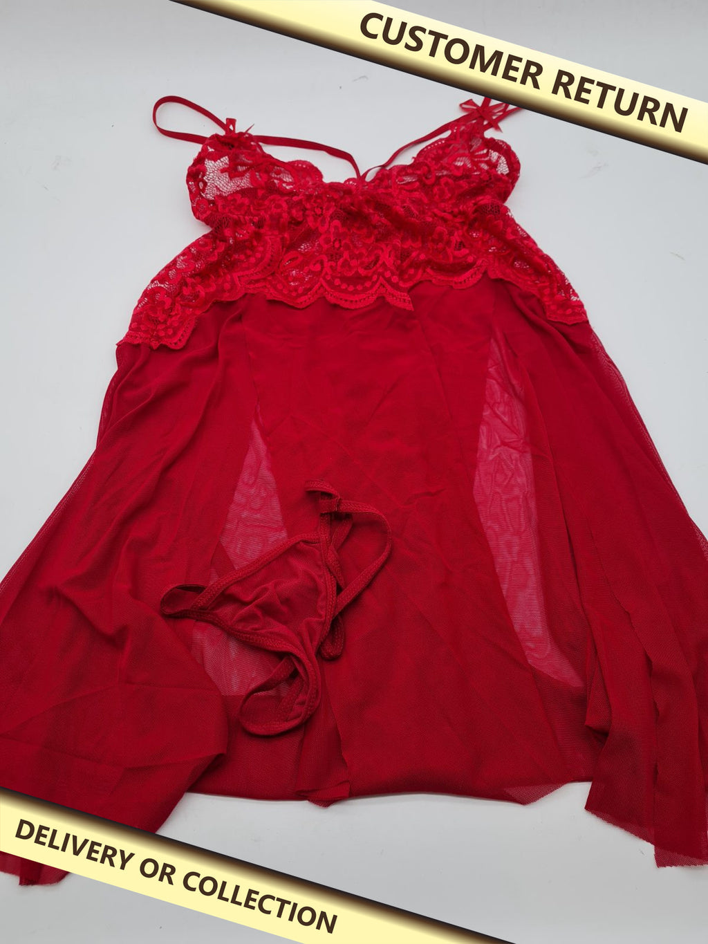 Lace babydoll lingerie set with thong size S — photograph 1 — Customer return; auction delivery information shown on image