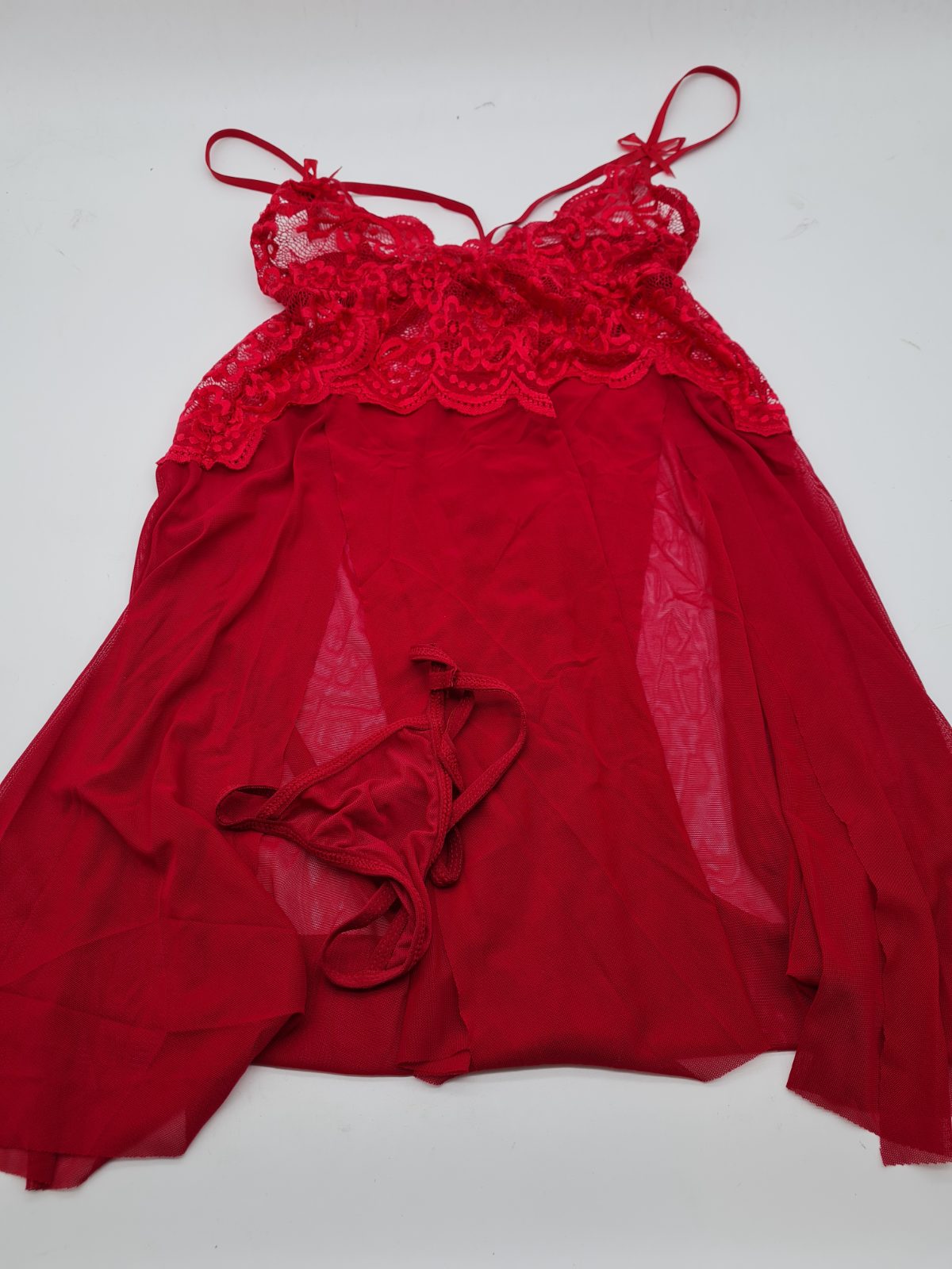 Lace babydoll lingerie set with thong size S — photograph 1