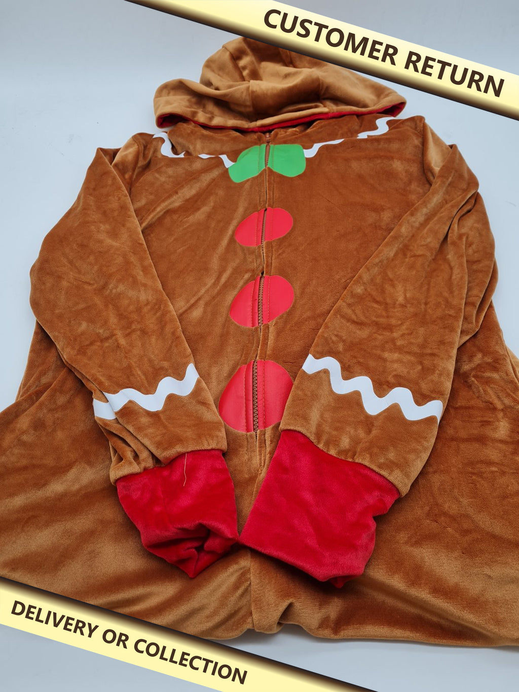 Gingerbread Man womens Hooded Costume Onesie size L — photograph 1 — Customer return; auction delivery information shown on image