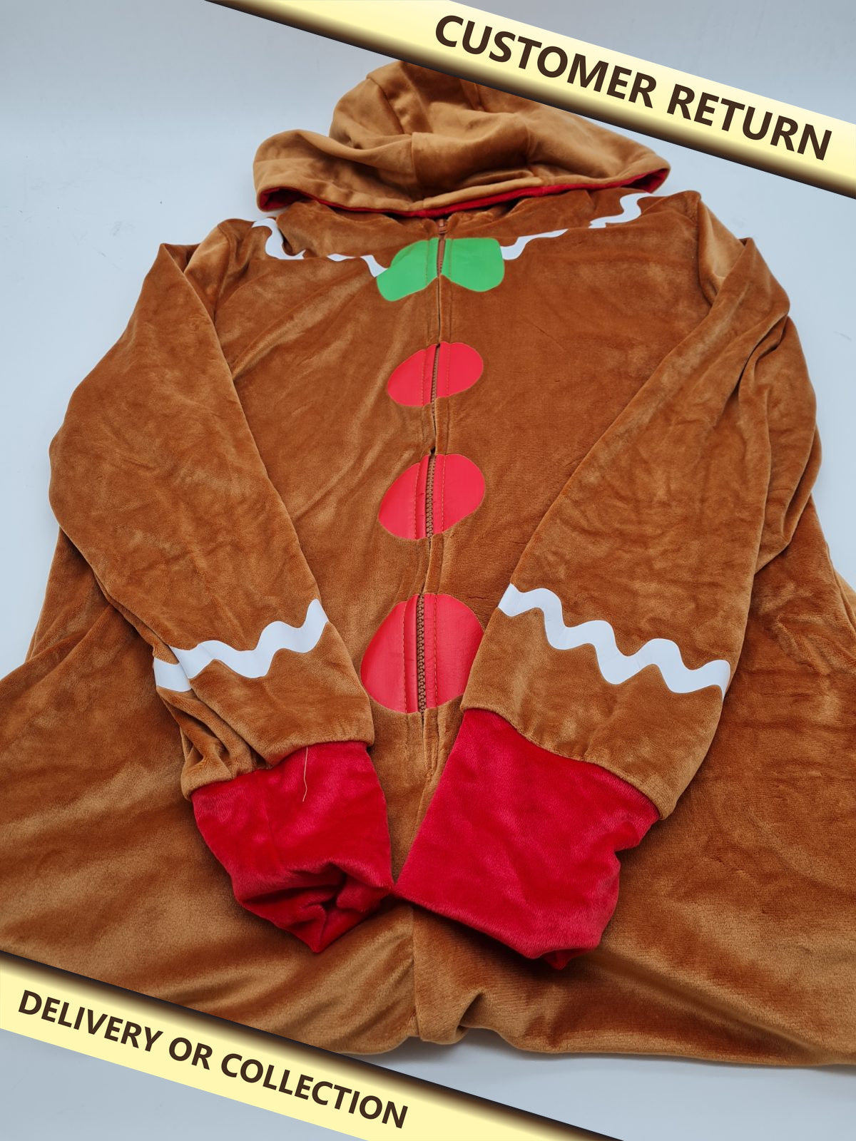 Gingerbread Man womens Hooded Costume Onesie size L — photograph 1 — Customer return; auction delivery information shown on image