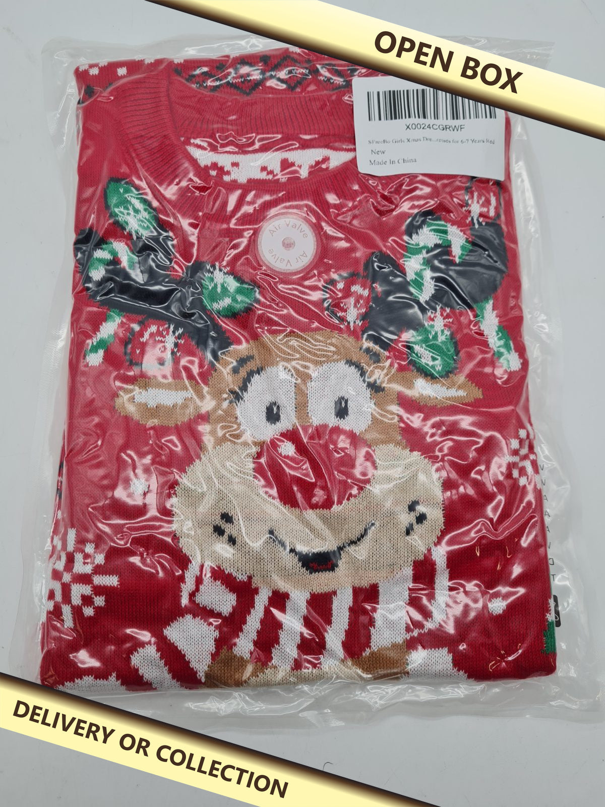 Girls' Christmas Reindeer Jumper Dress size 6-7 years — photograph 1 — Open box; auction delivery information shown on image