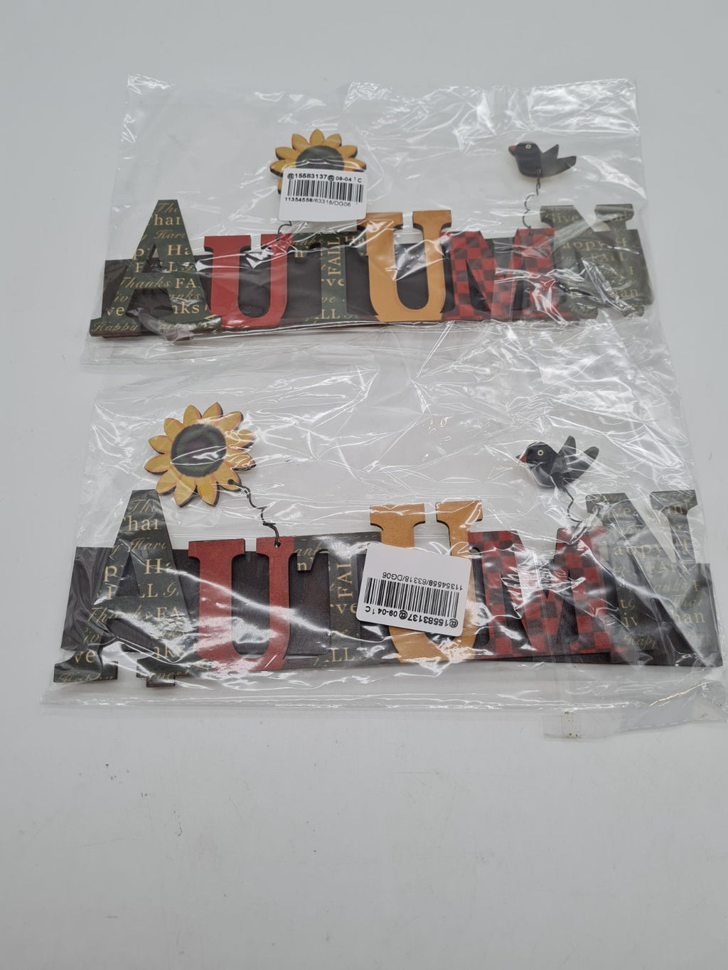 Set of 2 Wooden 'AUTUMN' Hanging Signs â€” photograph 1